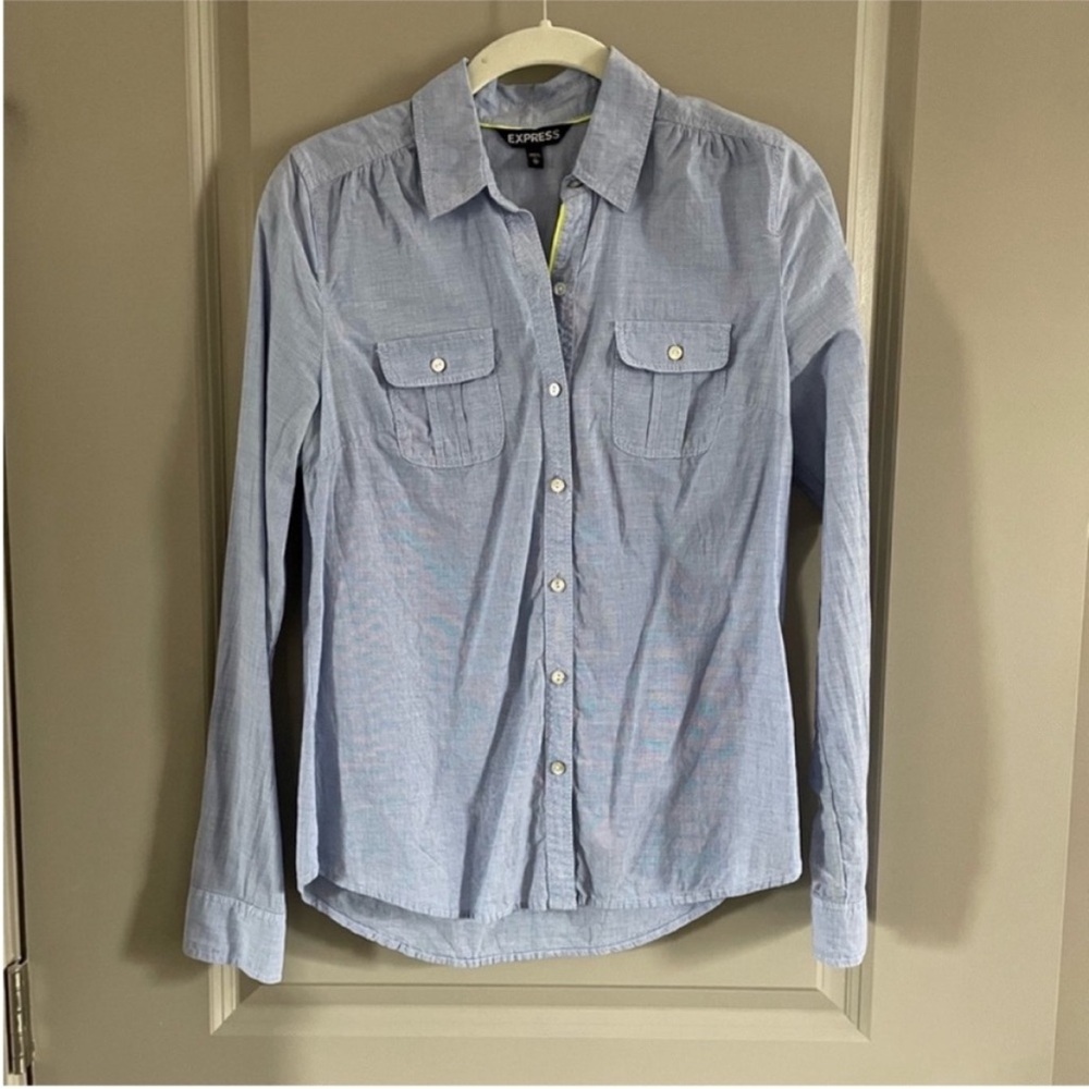 Express - XS blue button up with neon yellow accent. Worn once.